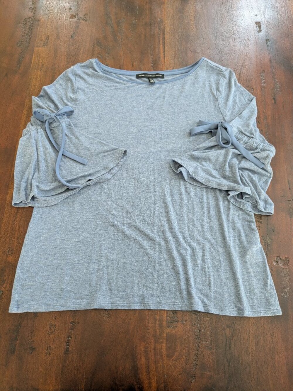 White House Black Market Heathered Blue Tie Bell Sleeve Top - Size L